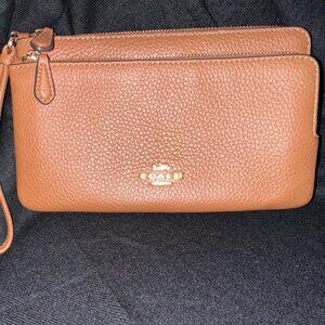 Gently Loved Coach Gold/Redwood Double zip wallet